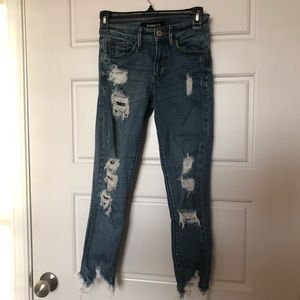 Express distressed ankle-crop jeans